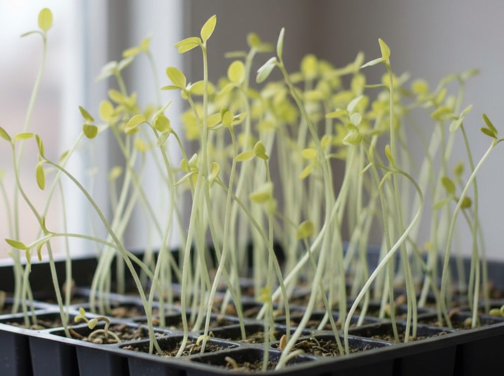 徒長したリーフレタスの苗