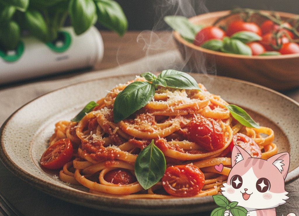 バジルとトマトの濃厚パスタ